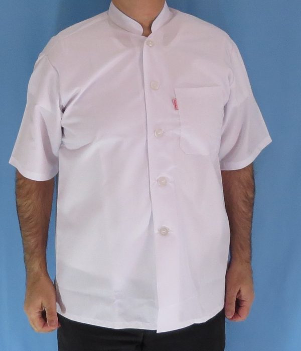 2 2 600x698 - پیراهن سفید یقه چرکتاب مردانه آستین کوتاه